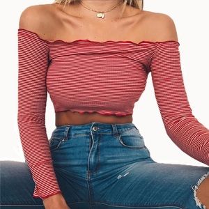 Off shoulder stripped long sleeve